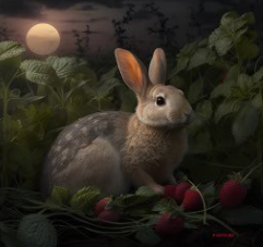 Rabbit in Strawberry Patch